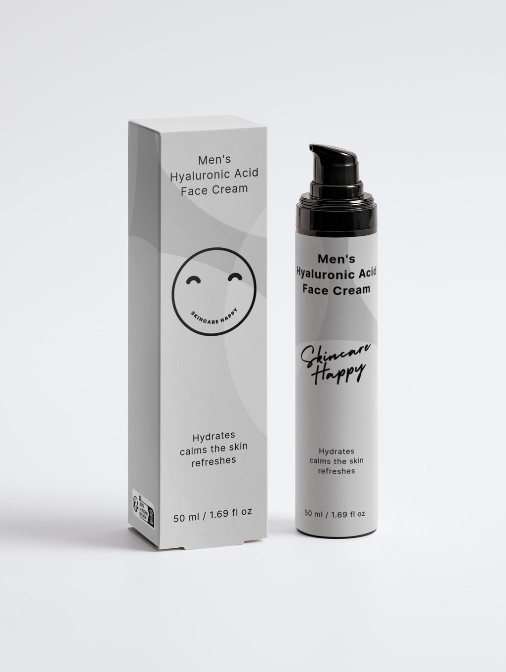 Men's Hyaluronic Acid Face Cream packaging and bottle on a white background