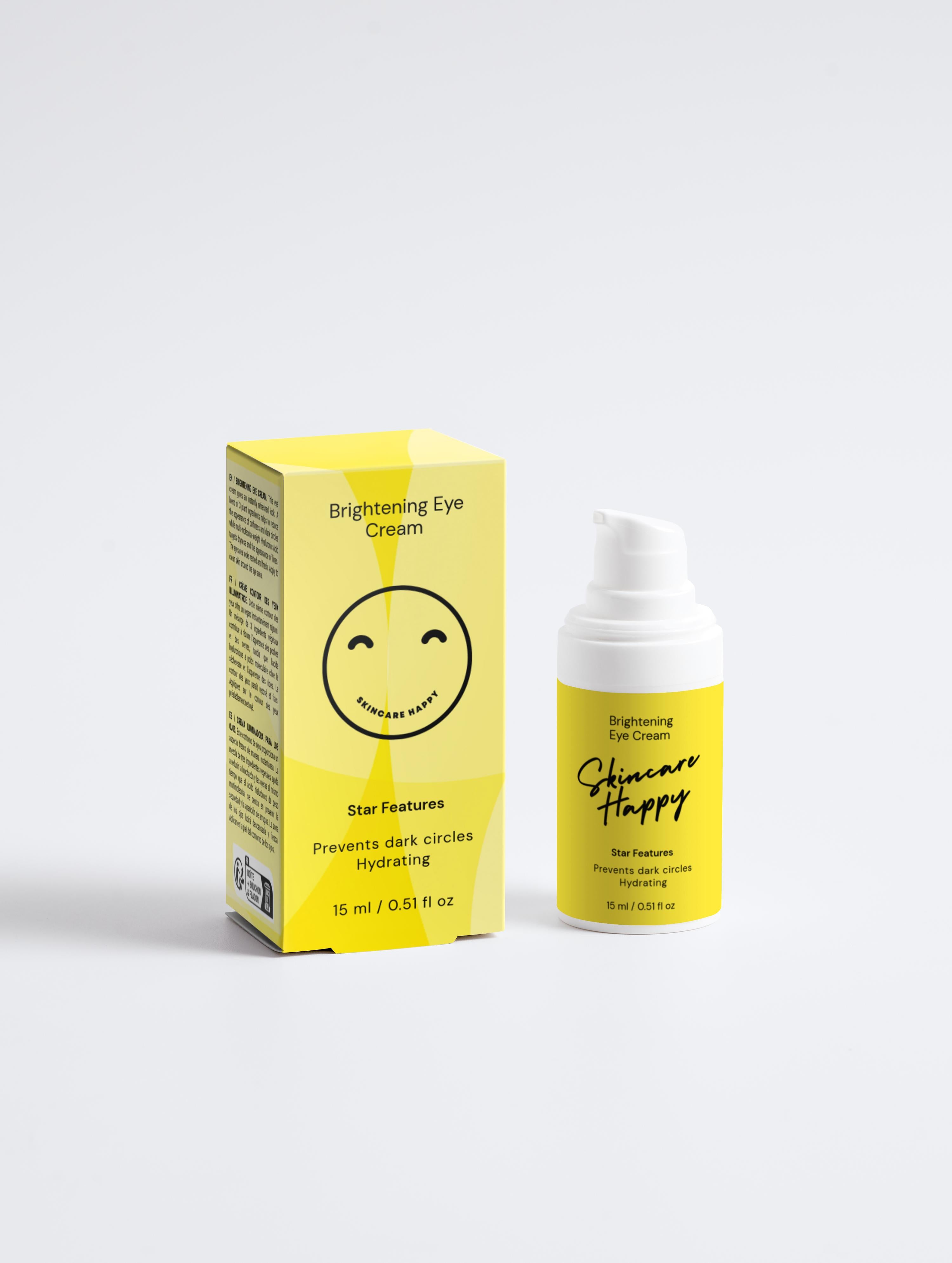 Skincare Happy eye cream bottle and packaging on a white background