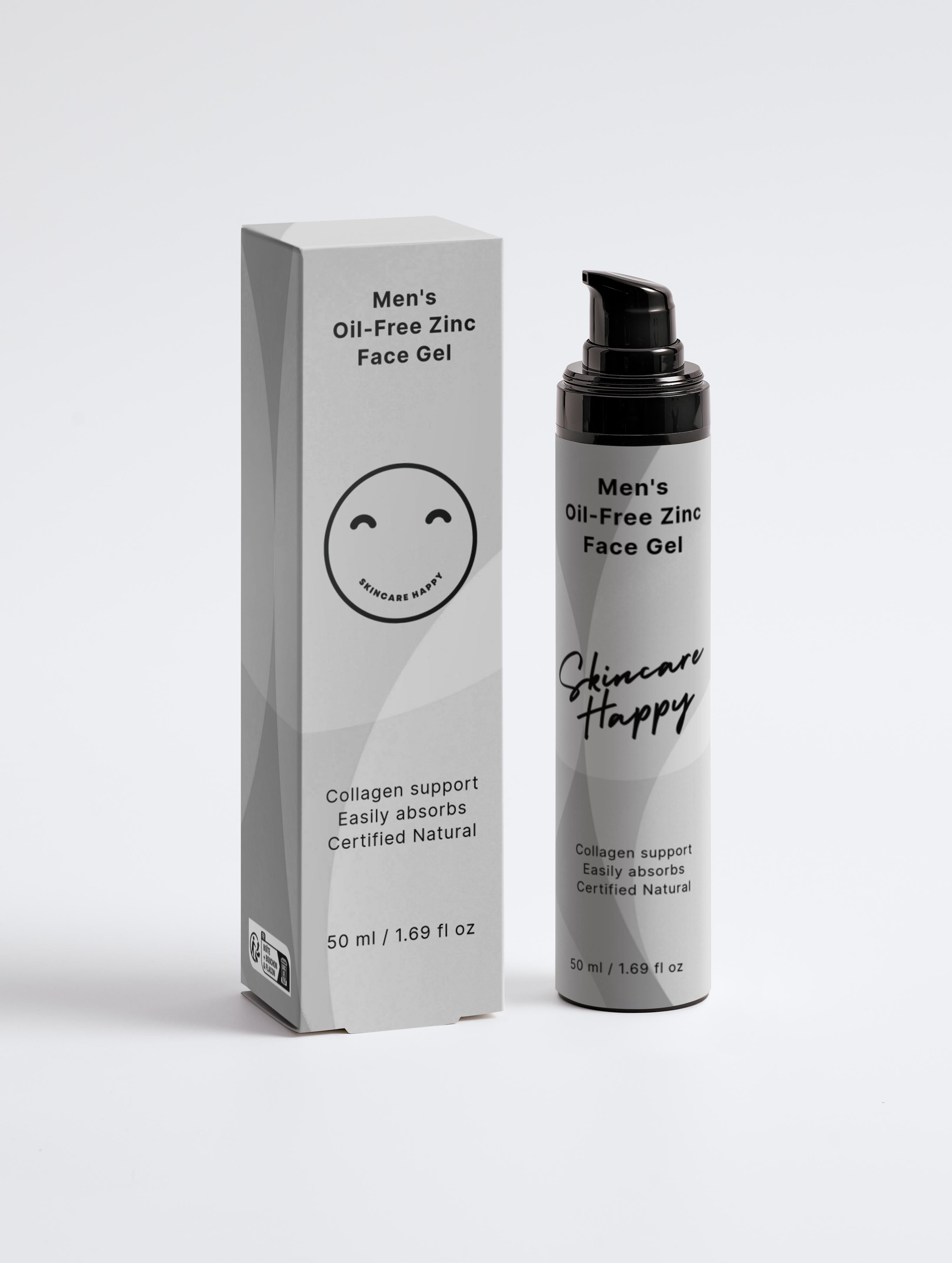 Men's Oil-Free Zinc Face Gel packaging and bottle on a white background